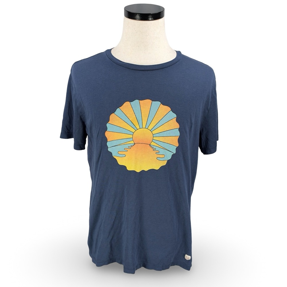 Marine Layer Mens Medium Blue Graphic Sun T-Shirt Cotton Tencel Short Sleeve